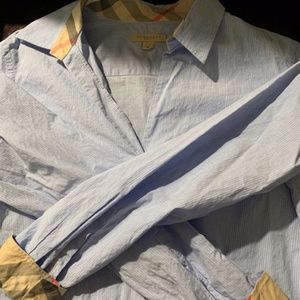 Burberry Women Blue White Classic Nova Check Button Down Collared Shirt Medium
